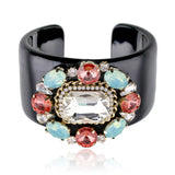 Resin Bangle Cuff Bracelet Crystal Beaded Flower Statement Women Jewelry