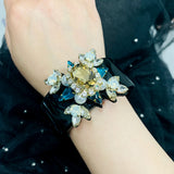 Resin Bangle Cuff Bracelet Crystal Beaded Flower Statement Jewelry