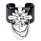 Crystal Flower Resin Bangle Cuff Bracelet Statement Jewelry