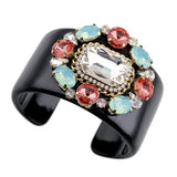 Resin Bangle Cuff Bracelet Crystal Beaded Flower Statement Women Jewelry