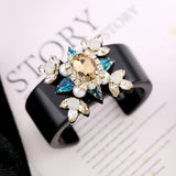 Resin Bangle Cuff Bracelet Crystal Beaded Flower Statement Jewelry