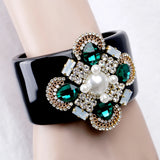 Crystal Flower Resin Cuff Bracelet for Women
