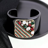 Crystal Beaded Square Resin Bangle Cuff Bracelet Women Jewelry