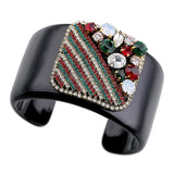 Crystal Beaded Square Resin Bangle Cuff Bracelet Women Jewelry