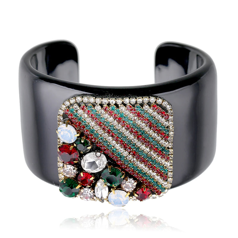 Crystal Beaded Square Resin Bangle Cuff Bracelet Women Jewelry