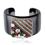 Crystal Beaded Square Resin Bangle Cuff Bracelet Women Jewelry