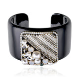 Crystal Beaded Square Resin Bangle Cuff Bracelet Women Jewelry