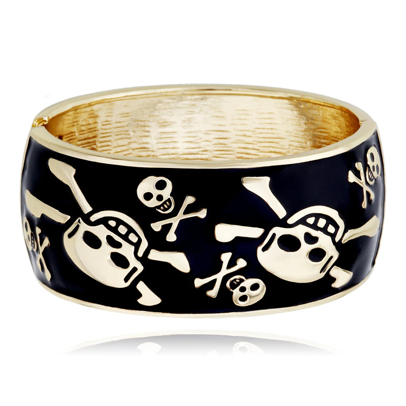 Chunky Enamel Skull Bangle Cuff Bracelet for Women Girls