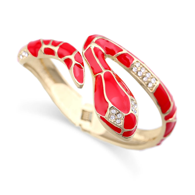 Enamel Snake Bangle Cuff Bracelet Plated Rhinestones Crystal