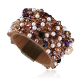 Inlaid Crystals Leather Bracelet Cuff Bangle for Girls