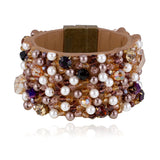 Inlaid Crystals Leather Bracelet Cuff Bangle for Girls
