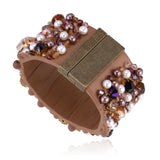 Inlaid Crystals Leather Bracelet Cuff Bangle for Girls