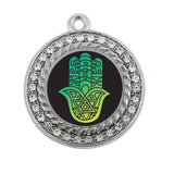 Antique Silver Plated Hamsa Circle Square Charm