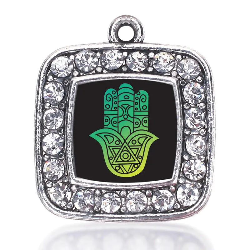 Antique Silver Plated Hamsa Circle Square Charm