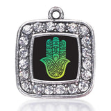 Antique Silver Plated Hamsa Circle Square Charm
