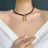 Punk B Letter Necklace Leather Cord Chain Accessories