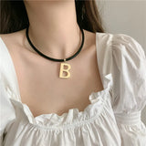 Punk B Letter Necklace Leather Cord Chain Accessories