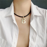Punk B Letter Necklace Leather Cord Chain Accessories