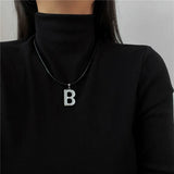 Punk B Letter Necklace Leather Cord Chain Accessories