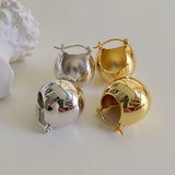 French Retro Silver Geometric Hoop Earrings for Women