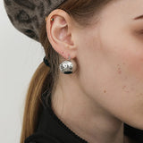 French Retro Silver Geometric Hoop Earrings for Women