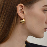 French Retro Silver Geometric Hoop Earrings for Women