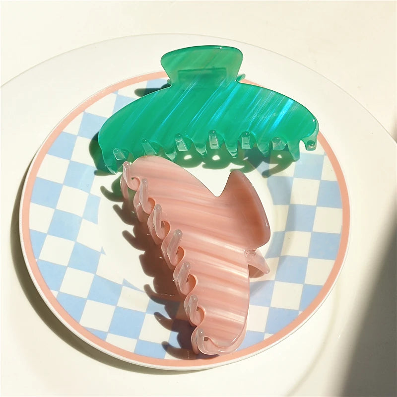Striped Acetate Shark Clip Hair Claw for Women