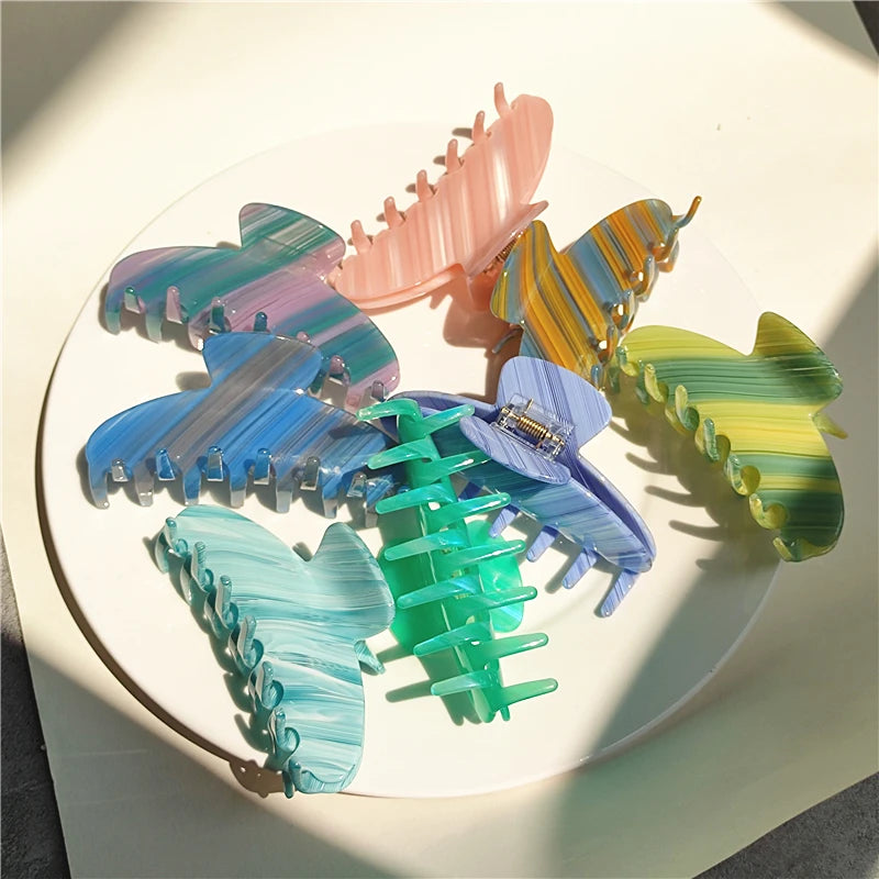 Striped Acetate Shark Clip Hair Claw for Women