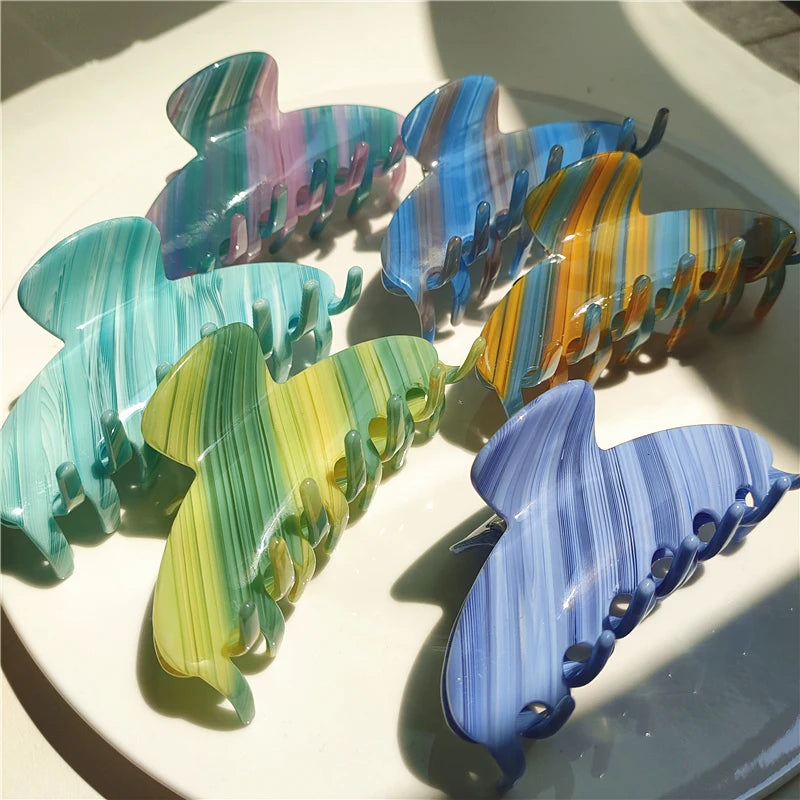 Striped Acetate Shark Clip Hair Claw for Women