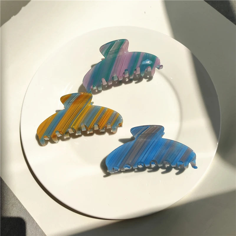 Striped Acetate Shark Clip Hair Claw for Women