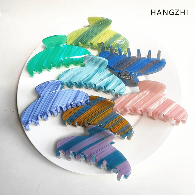 Striped Acetate Shark Clip Hair Claw for Women