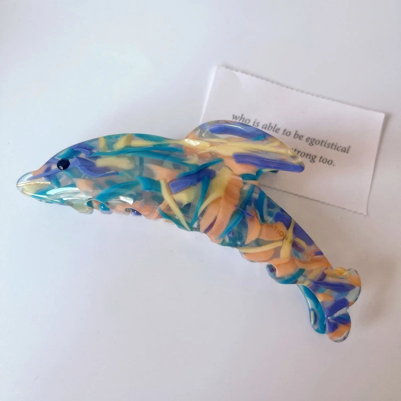 Colorful Little Dolphin Acetate Hair Clip Ocean Animal Hairpin