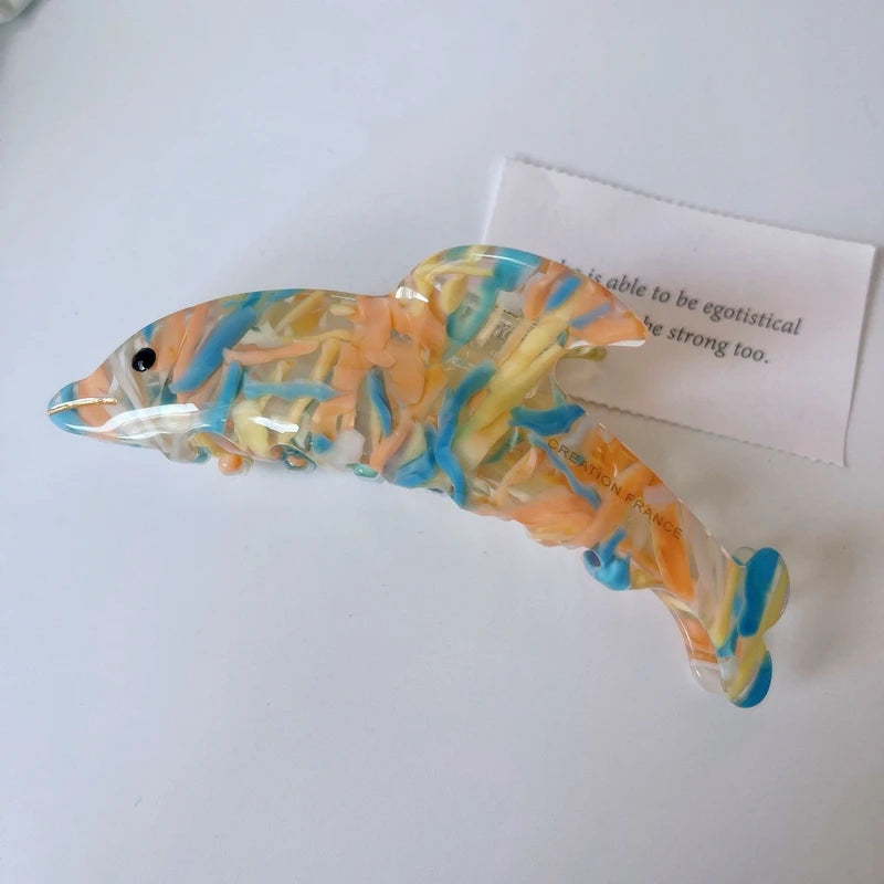 Colorful Little Dolphin Acetate Hair Clip Ocean Animal Hairpin