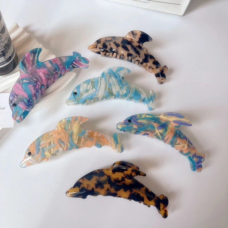 Colorful Little Dolphin Acetate Hair Clip Ocean Animal Hairpin