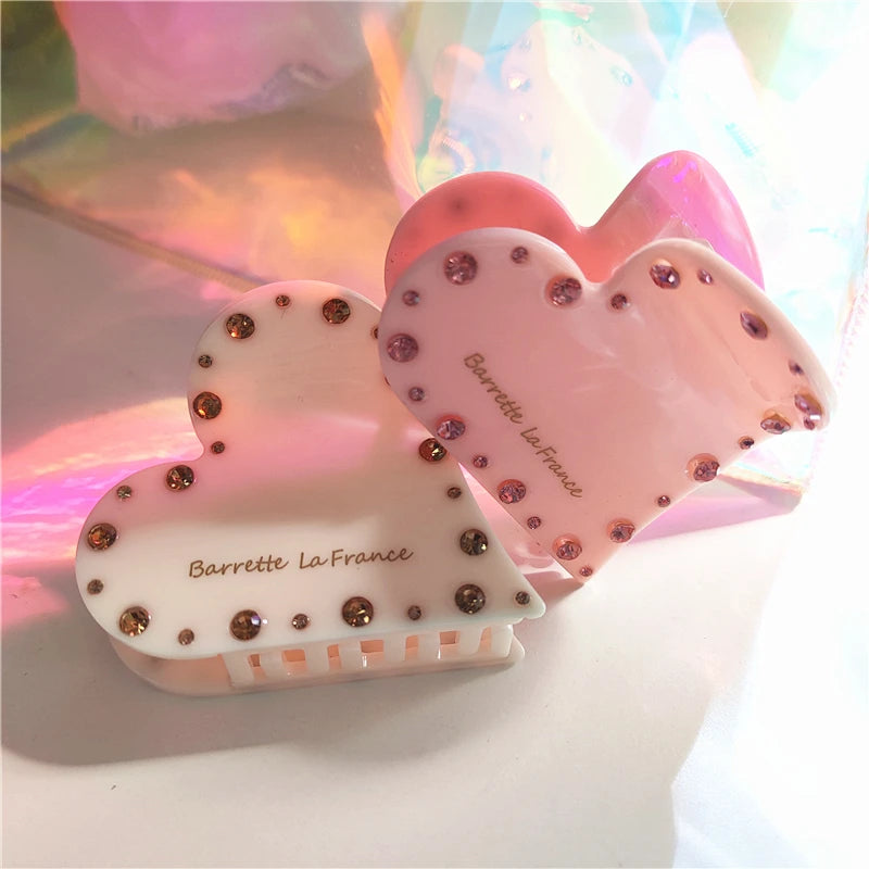 Colorful Zircon Heart Hair Clip for Women Girls Retro Headwear