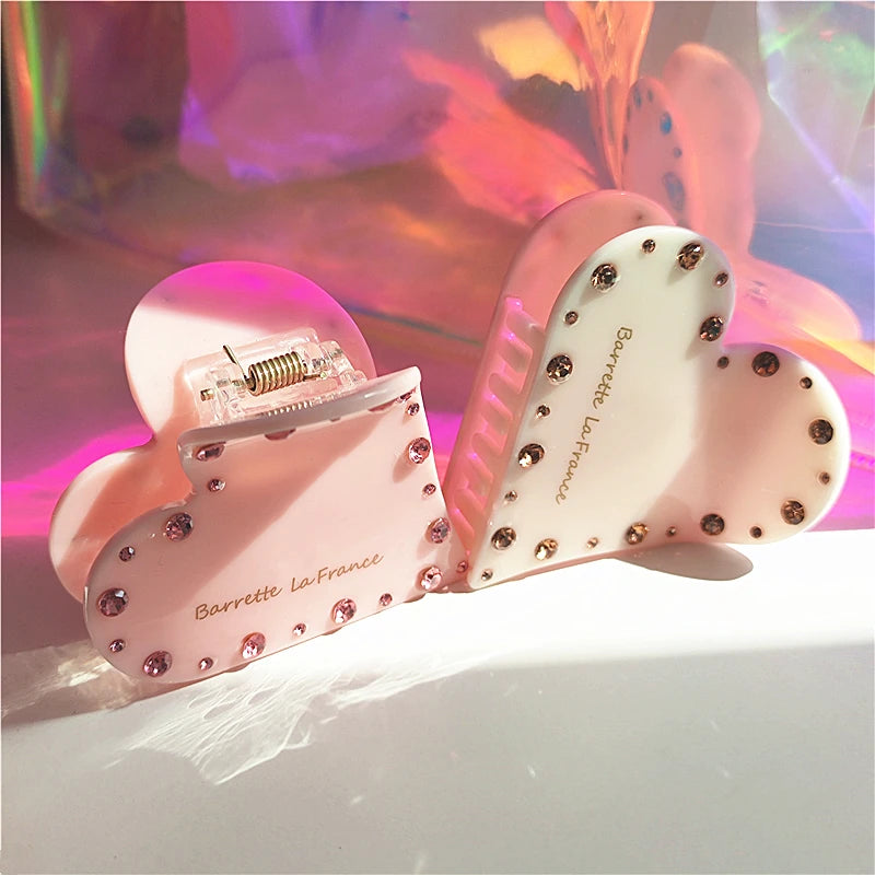 Colorful Zircon Heart Hair Clip for Women Girls Retro Headwear