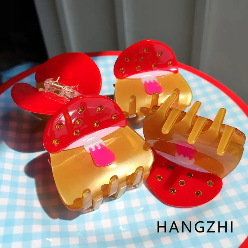 Colorful Zircon Mushroom Hair Clip Medium Size for Women Girls