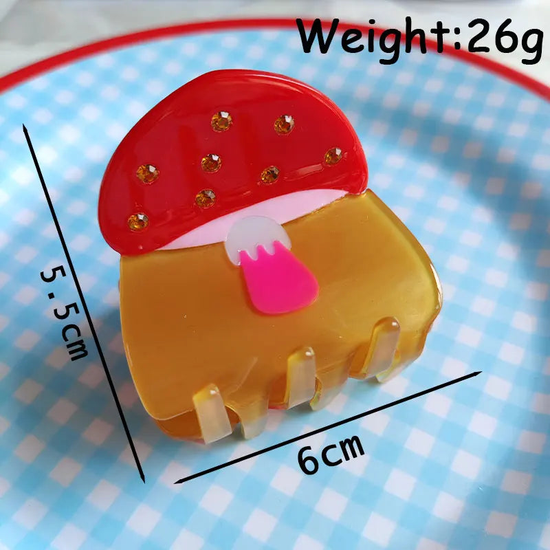 Colorful Zircon Mushroom Hair Clip Medium Size for Women Girls
