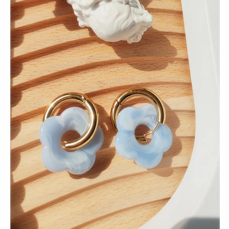 Resin Flower Hoop Earrings Women's Party Jewelry