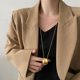 Oval Metal Necklace for Women Long Sweater Chain Charm Jewelry