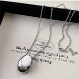 Oval Metal Necklace for Women Long Sweater Chain Charm Jewelry