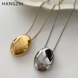 Oval Metal Necklace for Women Long Sweater Chain Charm Jewelry