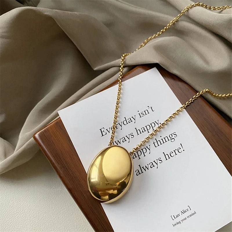 Oval Metal Necklace for Women Long Sweater Chain Charm Jewelry