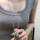 Oval Metal Necklace for Women Long Sweater Chain Charm Jewelry