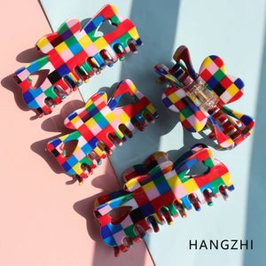 Rainbow Plaid Hair Clips for Women Girls Fall Party Headwear