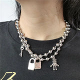 Metal Beaded Bracelet Drop Glaze Clock Mini Love Lock Robot Pendant Hand Accesso