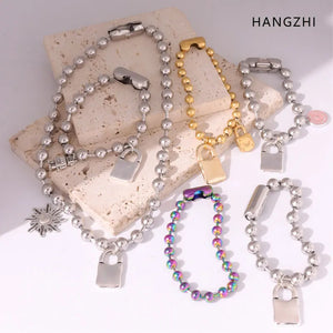 Metal Beaded Bracelet Drop Glaze Clock Mini Love Lock Robot Pendant Hand Accesso