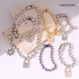 Metal Beaded Bracelet Drop Glaze Clock Mini Love Lock Robot Pendant Hand Accesso