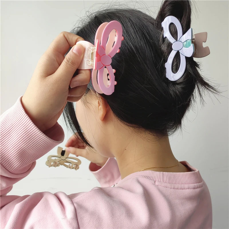 Colorful Bow Hair Clip Hollow Tie Ponytail Hair Claw for Women