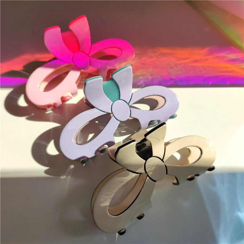 Colorful Bow Hair Clip Hollow Tie Ponytail Hair Claw for Women